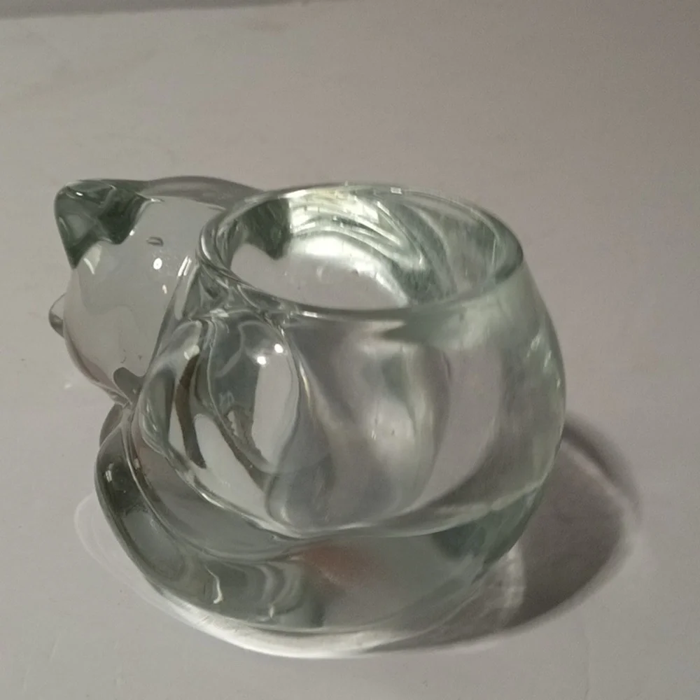 Vintage Indiana Glass Cat Votive Holder Clear Crystal With Candle Kitty Lover